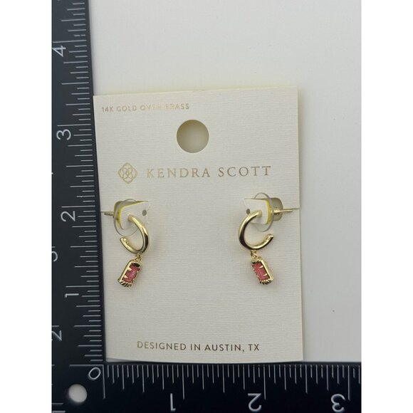 Kendra Scott Serena Gold Tone‎ Huggie Earrings Pink Glitter Resin - Picture 5 of 8